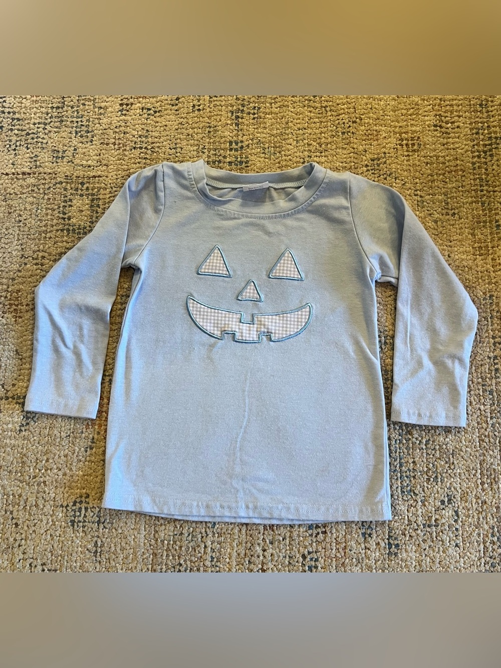 Kids 3T Halloween Pumpkin Jack O Lantern Gingham Applique Long Sleeve Top